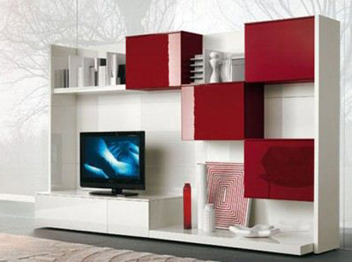 Kabinet TV yang berwarna merah putih